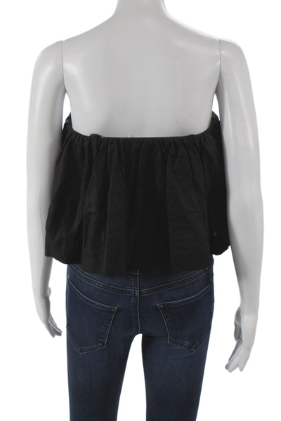 Reformation Women Cropped Off Shoulder Linen Blouse Black Size XS