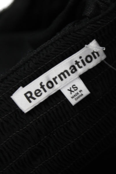 Reformation Women Cropped Off Shoulder Linen Blouse Black Size XS