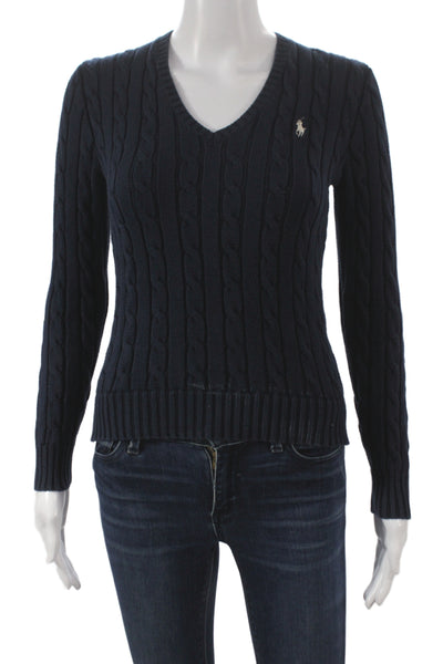Polo Ralph Lauren Women V-Neck Pullover Sweater Blue Cotton Size XS