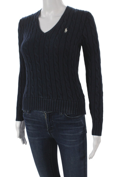 Polo Ralph Lauren Women V-Neck Pullover Sweater Blue Cotton Size XS