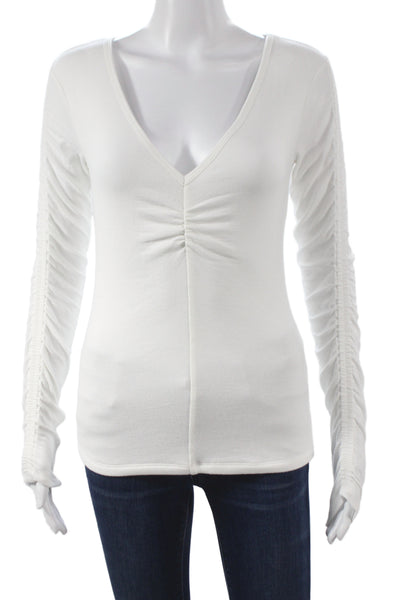Veronica Beard Women Basic V-Neck Long Sleeve White T-Shirt Size XS