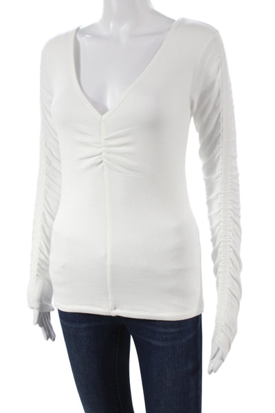 Veronica Beard Women Basic V-Neck Long Sleeve White T-Shirt Size XS