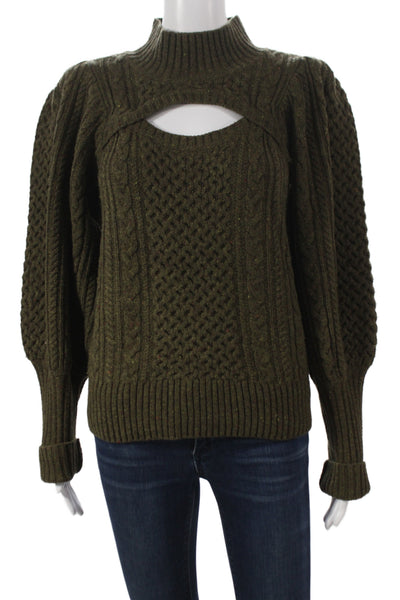 Sea Womens Pullover Sweater Green Mock Neck Merino Wool Long Sleeve Size XS