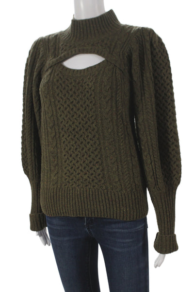 Sea Womens Pullover Sweater Green Mock Neck Merino Wool Long Sleeve Size XS