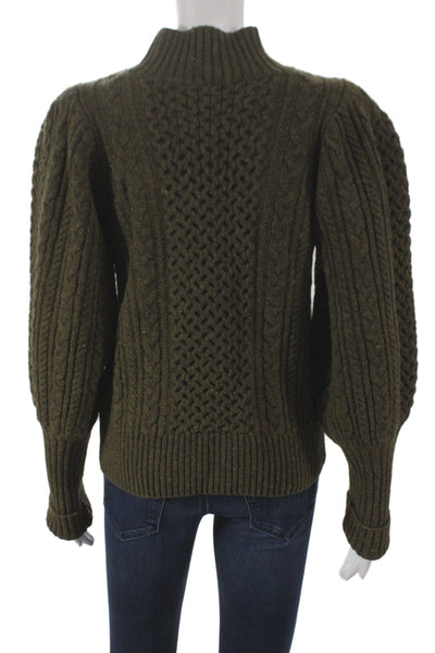 Sea Womens Pullover Sweater Green Mock Neck Merino Wool Long Sleeve Size XS