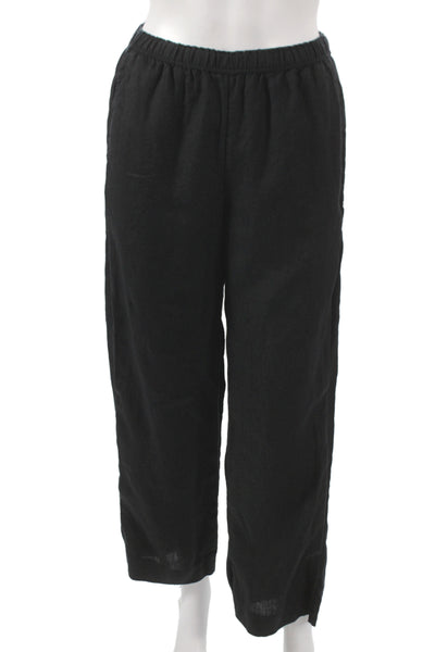 J Crew Womens Cropped Linen Pants Black Petite Pull On 26in Inseam Size XS