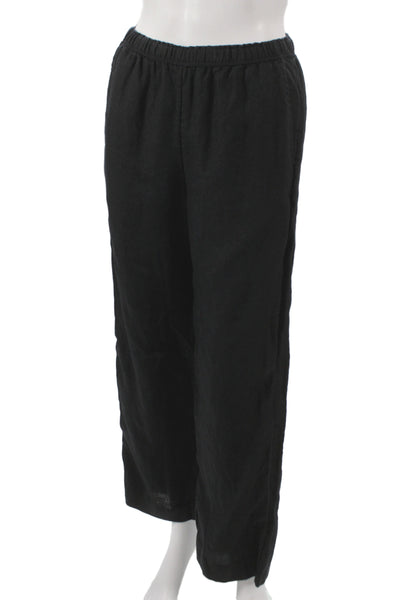 J Crew Womens Cropped Linen Pants Black Petite Pull On 26in Inseam Size XS