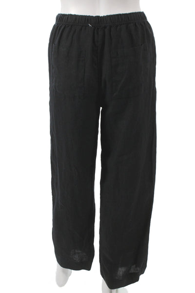J Crew Womens Cropped Linen Pants Black Petite Pull On 26in Inseam Size XS