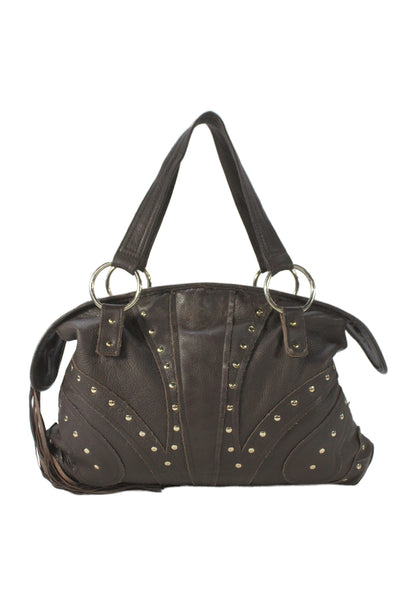 Bulga Womens Studded Leather Shoulder Bag Brown