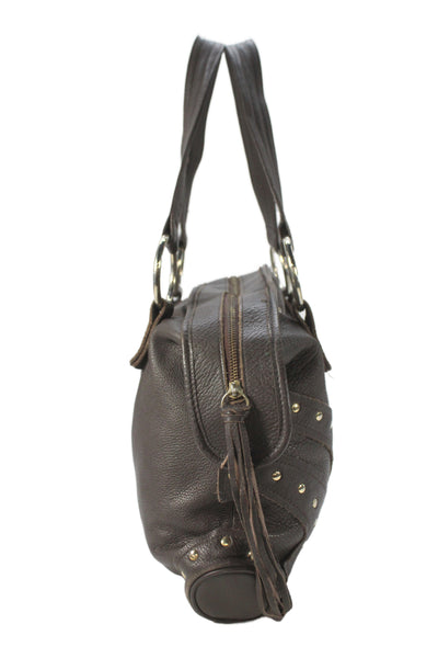 Bulga Womens Studded Leather Shoulder Bag Brown