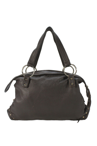 Bulga Womens Studded Leather Shoulder Bag Brown