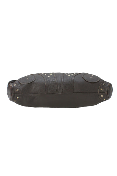 Bulga Womens Studded Leather Shoulder Bag Brown