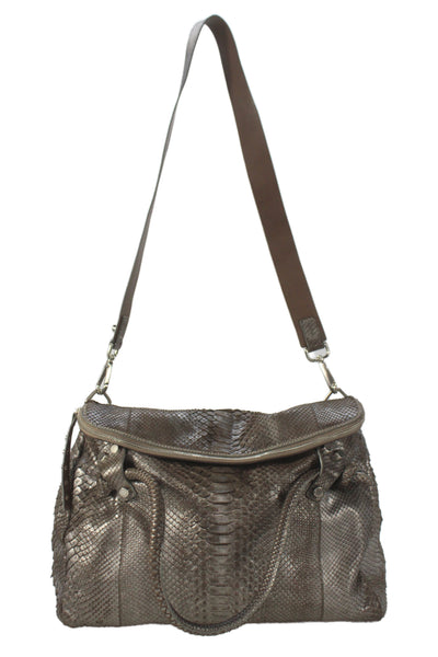 Ambrosi A Brianna Womens Exotic Leather Shoulder Bag Taupe