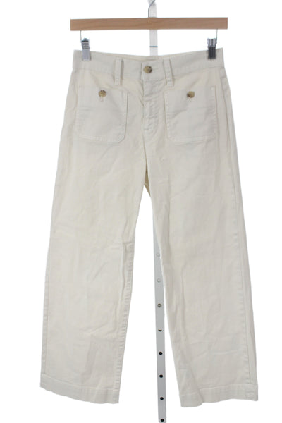 J Crew Womens Ivory Cotton Chino Pants Button Closure Petite Size 25