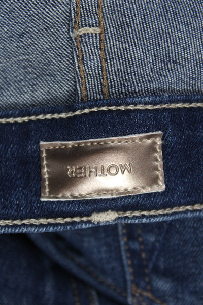 Mother Womens Cropped High Waist Blue Cotton Jeans Button Size 25