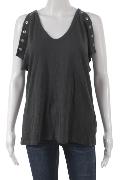 Allsaints Womens Jersey V-Neck Black Sleeveless Cotton T-Shirt Size M