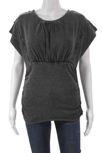 We The Free Women Tunic Tee Gray Cotton Cap Sleeve Round Neck Boho Size L