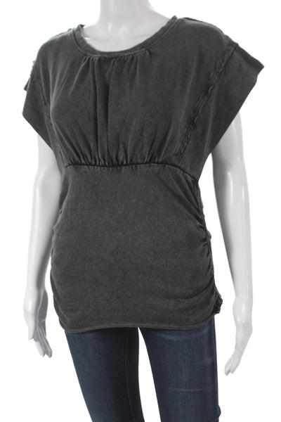 We The Free Women Tunic Tee Gray Cotton Cap Sleeve Round Neck Boho Size L