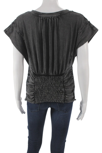 We The Free Women Tunic Tee Gray Cotton Cap Sleeve Round Neck Boho Size L