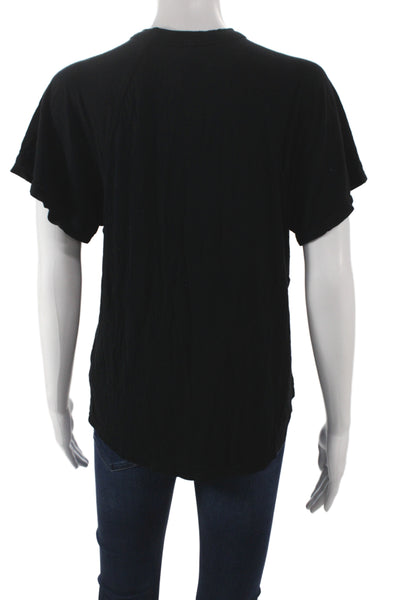 Free People Women Jersey V-Neck Black Short Sleeve T-Shirt Size M