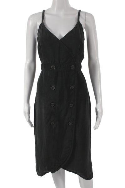 J Crew Womens Wrap Dress Black V Neck Sleeveless Cupro Size 6