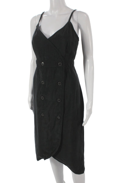 J Crew Womens Wrap Dress Black V Neck Sleeveless Cupro Size 6
