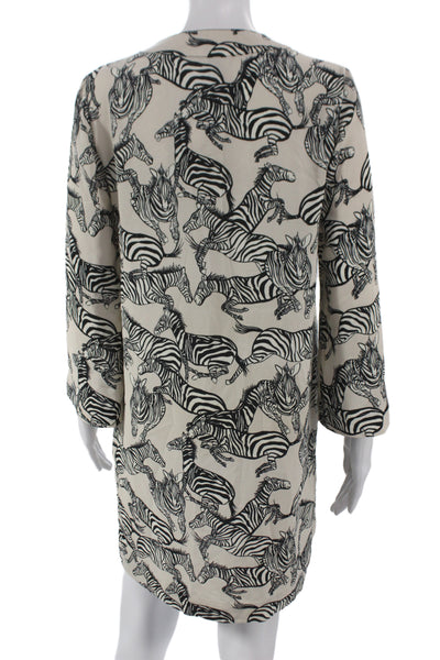 BCBGMAXAZRIA Women Beige Animal Print Shift Dress Long Sleeve V-Neck Size 2XS
