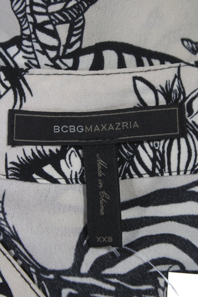 BCBGMAXAZRIA Women Beige Animal Print Shift Dress Long Sleeve V-Neck Size 2XS