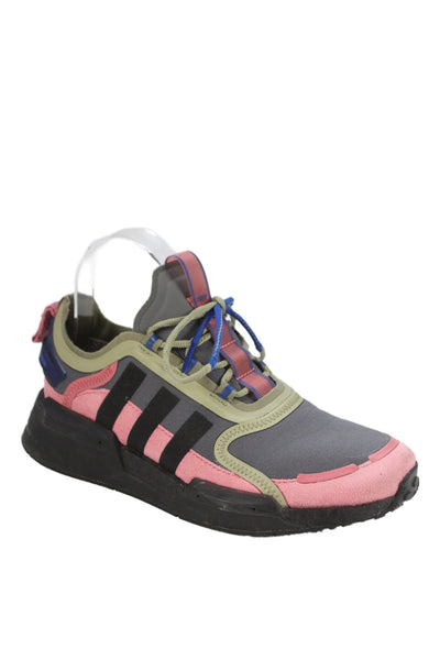 Adidas Womens Lace Up Neoprene Suede Logo Sneakers Gray Pink Size 7.5
