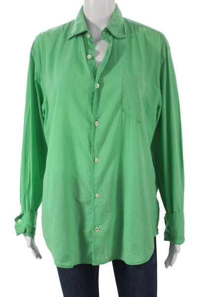 Hartford Unisex Adults Basic Collared Cotton Button Up Long Sleeve Green Size M