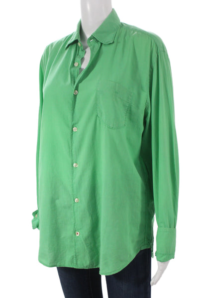 Hartford Unisex Adults Basic Collared Cotton Button Up Long Sleeve Green Size M