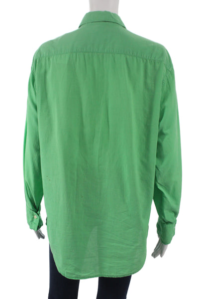 Hartford Unisex Adults Basic Collared Cotton Button Up Long Sleeve Green Size M
