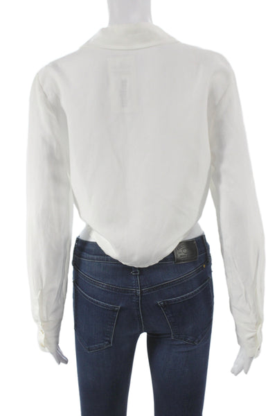 Zara Womens Cropped Button-Up White Collared Long Sleeve Solid Viscose Size S