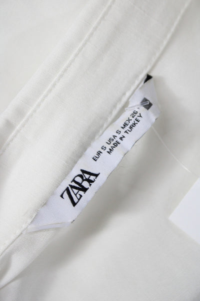 Zara Womens Cropped Button-Up White Collared Long Sleeve Solid Viscose Size S