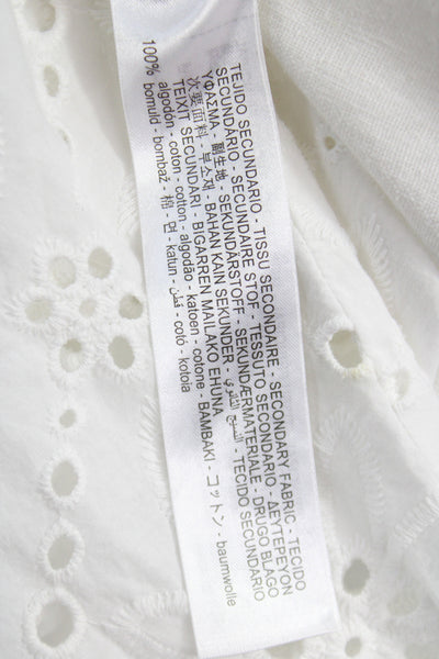 Zara Women Cropped Button Up Collared Long Sleeve White Cotton Top Boho Size M