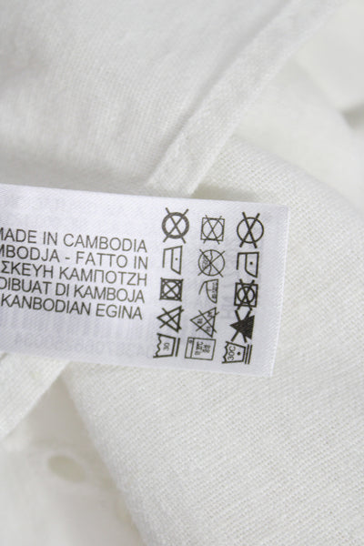 Zara Women Cropped Button Up Collared Long Sleeve White Cotton Top Boho Size M