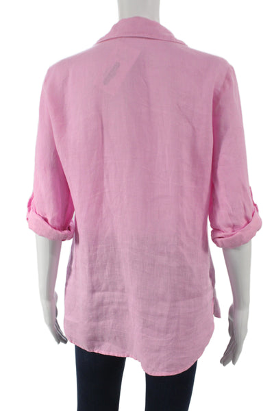Zara Women Basic Button-Up 100% Linen Collared Pink 3/4 Sleeve Size S