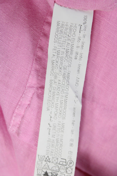 Zara Women Basic Button-Up 100% Linen Collared Pink 3/4 Sleeve Size S