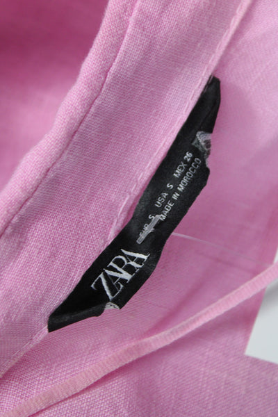 Zara Women Basic Button-Up 100% Linen Collared Pink 3/4 Sleeve Size S