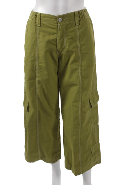 Zara Womens Cargo Pants Green Cotton Button Closure Size XS