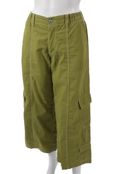 Zara Womens Cargo Pants Green Cotton Button Closure Size XS