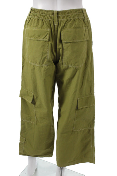 Zara Womens Cargo Pants Green Cotton Button Closure Size XS