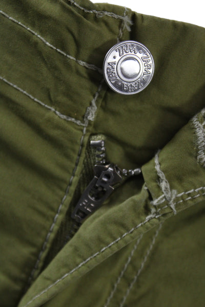 Zara Womens Cargo Pants Green Cotton Button Closure Size XS