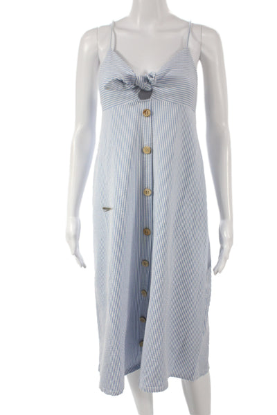 Zara Trafaluc Women Blue Striped V-Neck Sleeveless Sundress Midi Size M