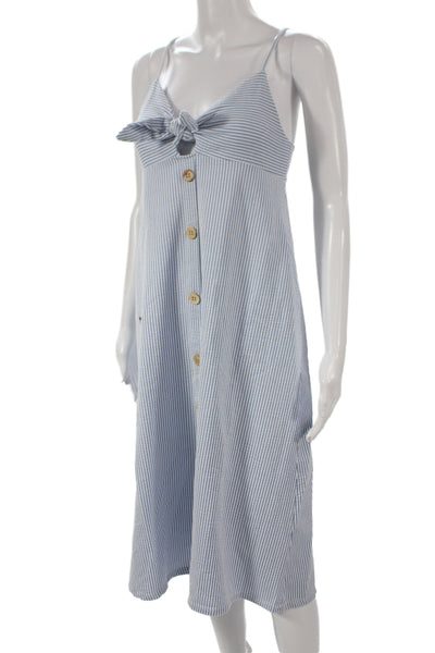 Zara Trafaluc Women Blue Striped V-Neck Sleeveless Sundress Midi Size M