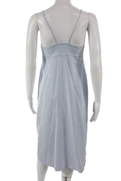 Zara Trafaluc Women Blue Striped V-Neck Sleeveless Sundress Midi Size M