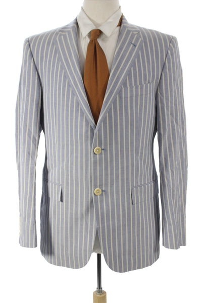 Hickey Mens Blue Striped Cotton Blazer Button Closure Preppy Size 40