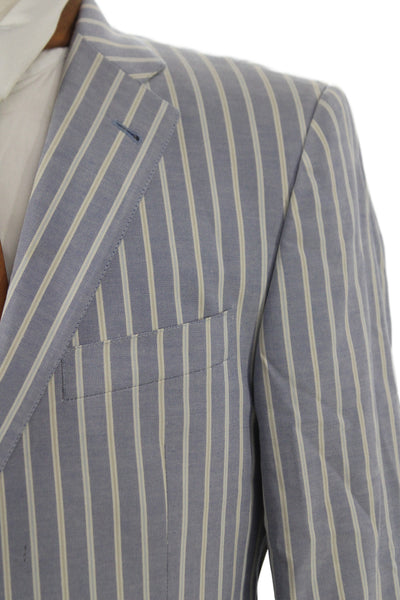 Hickey Mens Blue Striped Cotton Blazer Button Closure Preppy Size 40
