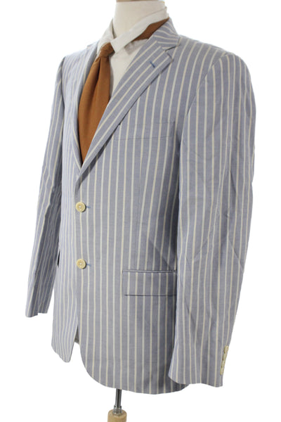 Hickey Mens Blue Striped Cotton Blazer Button Closure Preppy Size 40