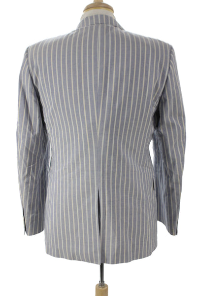 Hickey Mens Blue Striped Cotton Blazer Button Closure Preppy Size 40